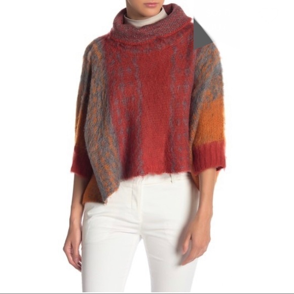 Vertigo orange Cowl Neck Boxy 3/4 Dolman sleeve Sweater. Fall colors. Wool blend - Picture 2 of 9